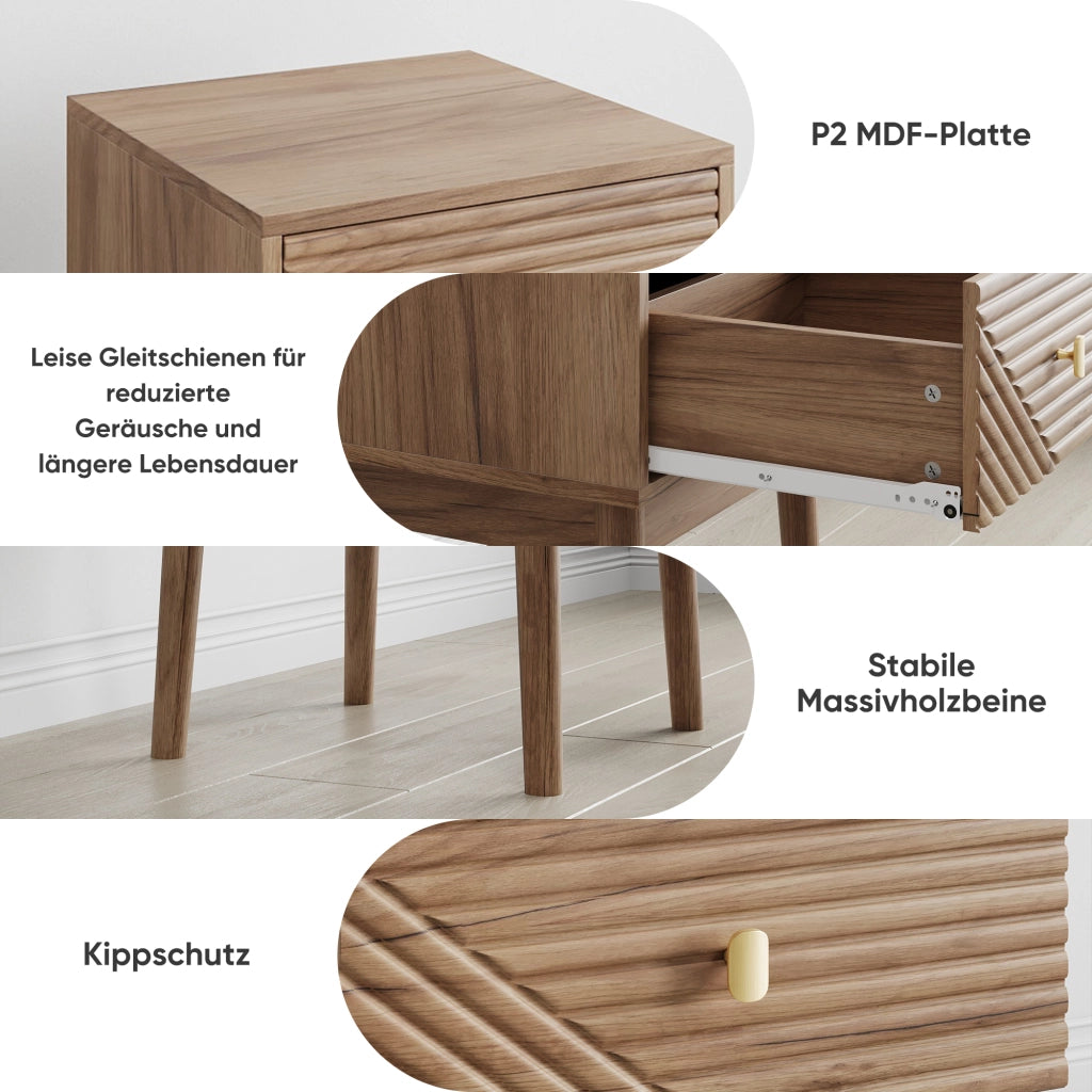 Comodino con 2 cassetti - per camera da letto - in MDF e truciolato - 40 x 40 x 55 cm - rovere