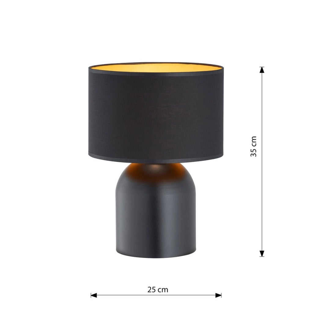 Lampada da tavolo Aspen in acciaio nero e paralume in tessuto