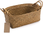 Cestello di Raccordo con Maniglione - Stivabile - Tessuto Naturale - Pannello di Organizzazione - Ovale - Set da 3 - Grande Medio Piccolo cesta di paglia