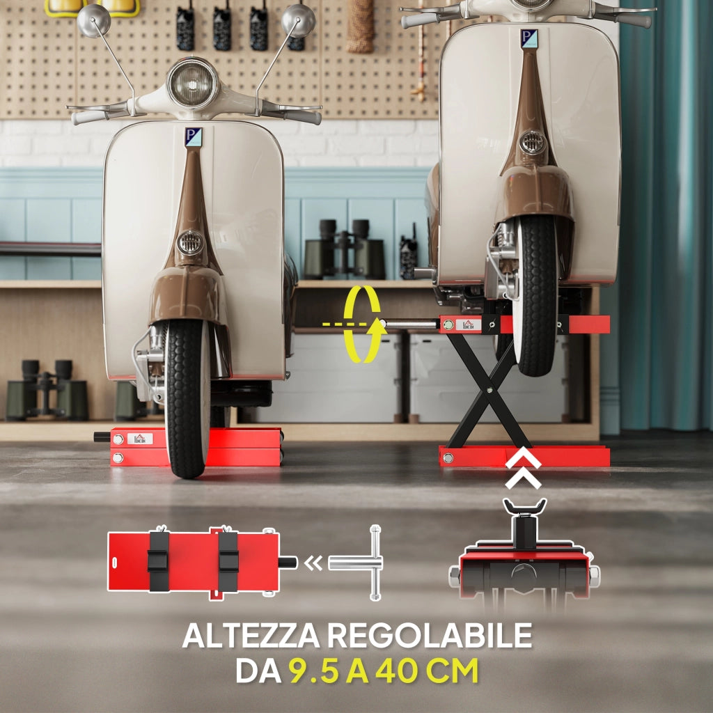 Cavalletto Alzamoto a Forbice Capacità 500kg Dimensioni Compatte con Altezza Regolabile in Acciaio Rosso