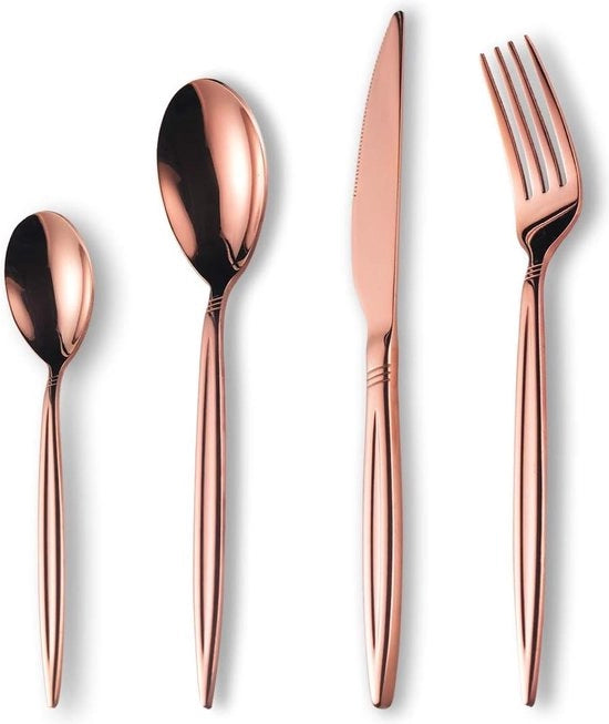 Set di posate in acciaio inox rosé dorato a 24 pezzi, set di posate a 24 pezzi in rame, set di posate in rame, servizio da 6 (rame lucido)