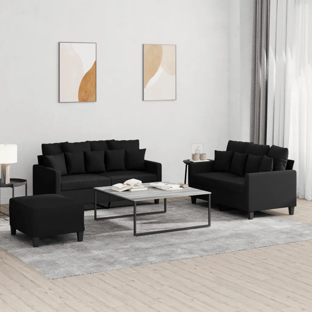 Set di Divani 3 pz con Cuscini Nero in Tessutocod mxl 104302