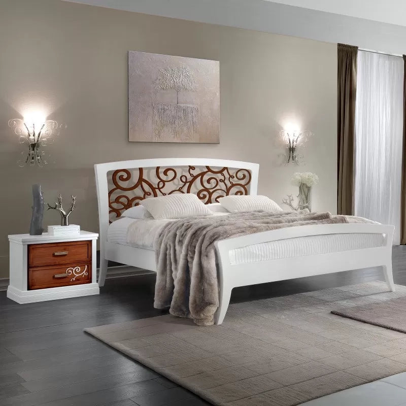 Letto shabby traforato legno bicolore bianco noce 184x210x120 - Mobili 2G