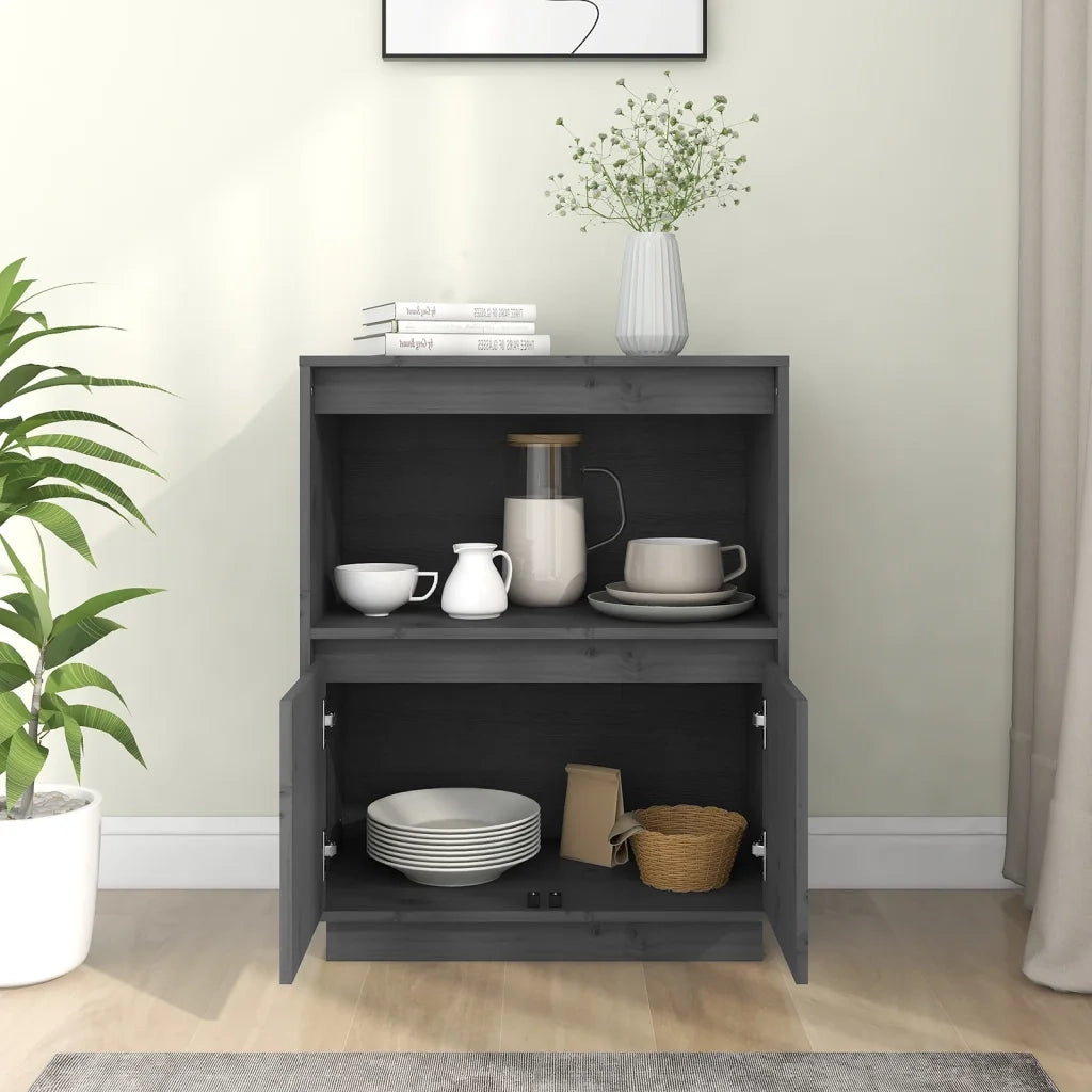 Credenza-Buffet-Armadio da cucina Grigia 60x34x75 cm in Legno Massello di Pino