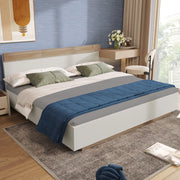 Letto matrimoniale 140x200 cm sospeso con rete a doghe; legno bianco e rovere sonoma