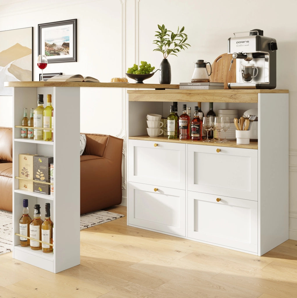 Mobile contenitore girevole 105x39x102 cm in MDF bianco， 4 cassetti