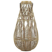 Lanterna leggera in legno di bambù e vetro 77 cm Portacandele intrecciato per interni ed esterni Boho scandinavo