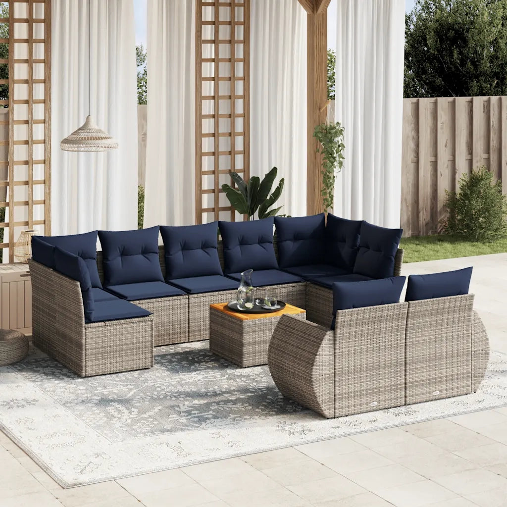 Set Divani da Giardino 10 pz con Cuscini Grigio in Polyrattan 3225158
