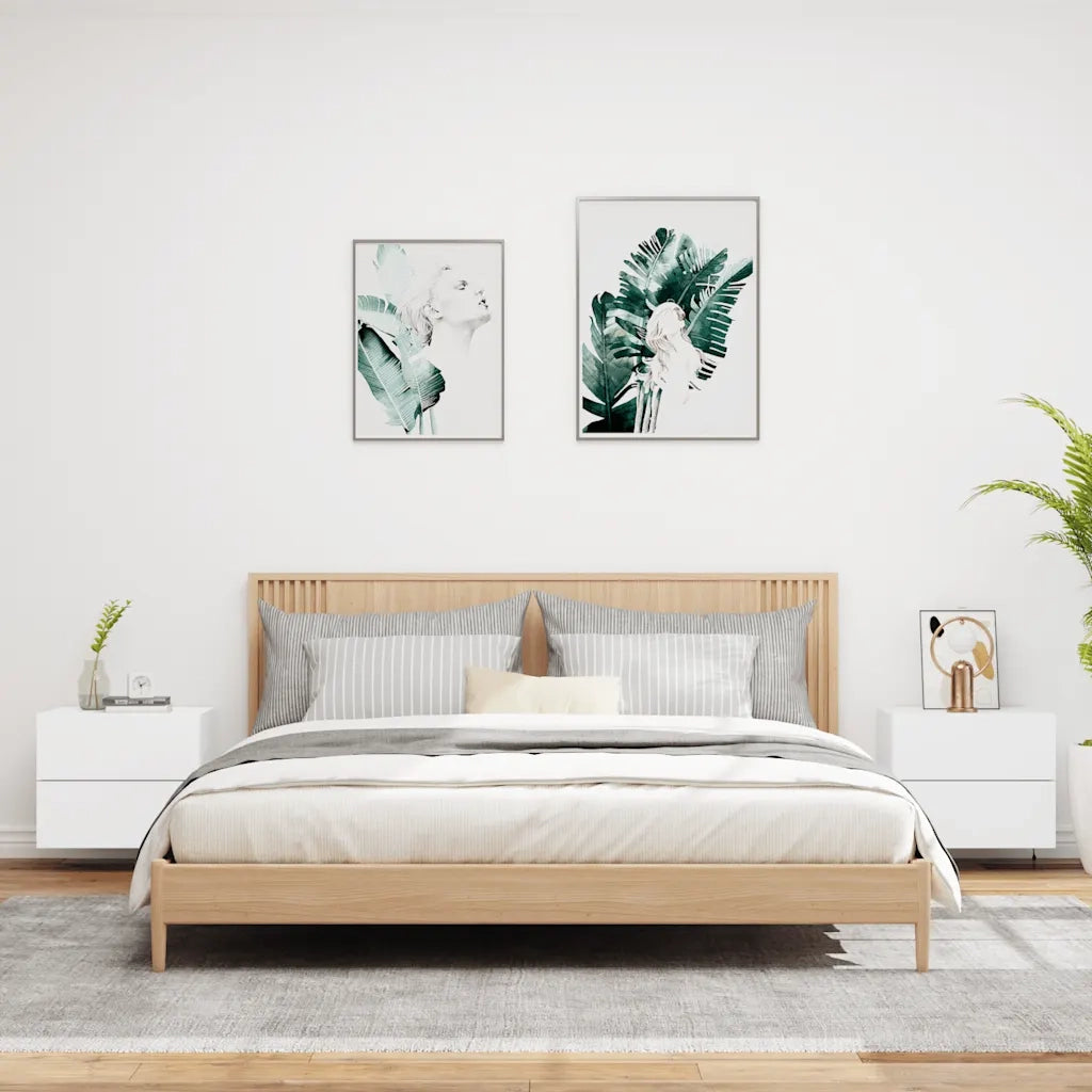 Set di 2 Comodini | Armadio da Notte | Mobiletto da notte a Parete con Luci LED Bianchi