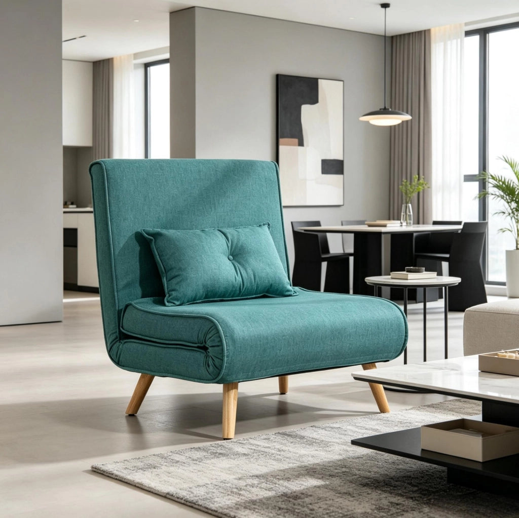 POLTRONA LETTO 3 in 1 80x190 cm Tessuto Verde con cuscino