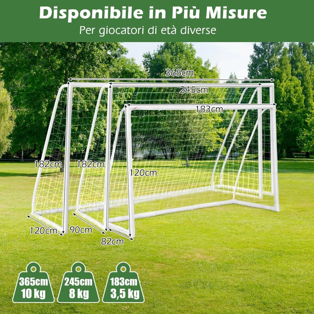 Porto per Calcio per Bambini, Rete da Calcio Resistente alle Intemperie e Telaio in UPVC con Pali di Fissaggio e Coni da Calcio per Allenamenti in Cortile