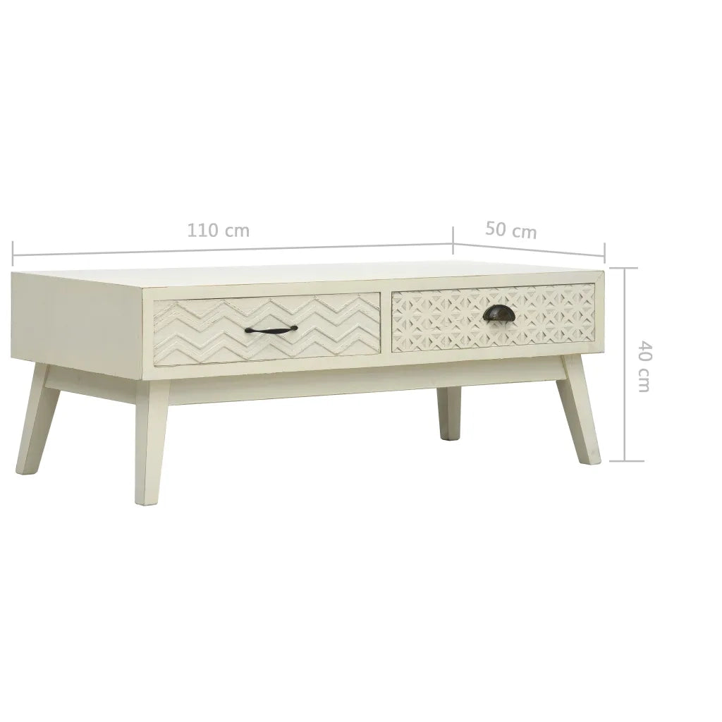 Tavolino CaffÃ¨ 2 Cassetti Intagliati Grigio 110x50x40cm Legno cod mxl 19732