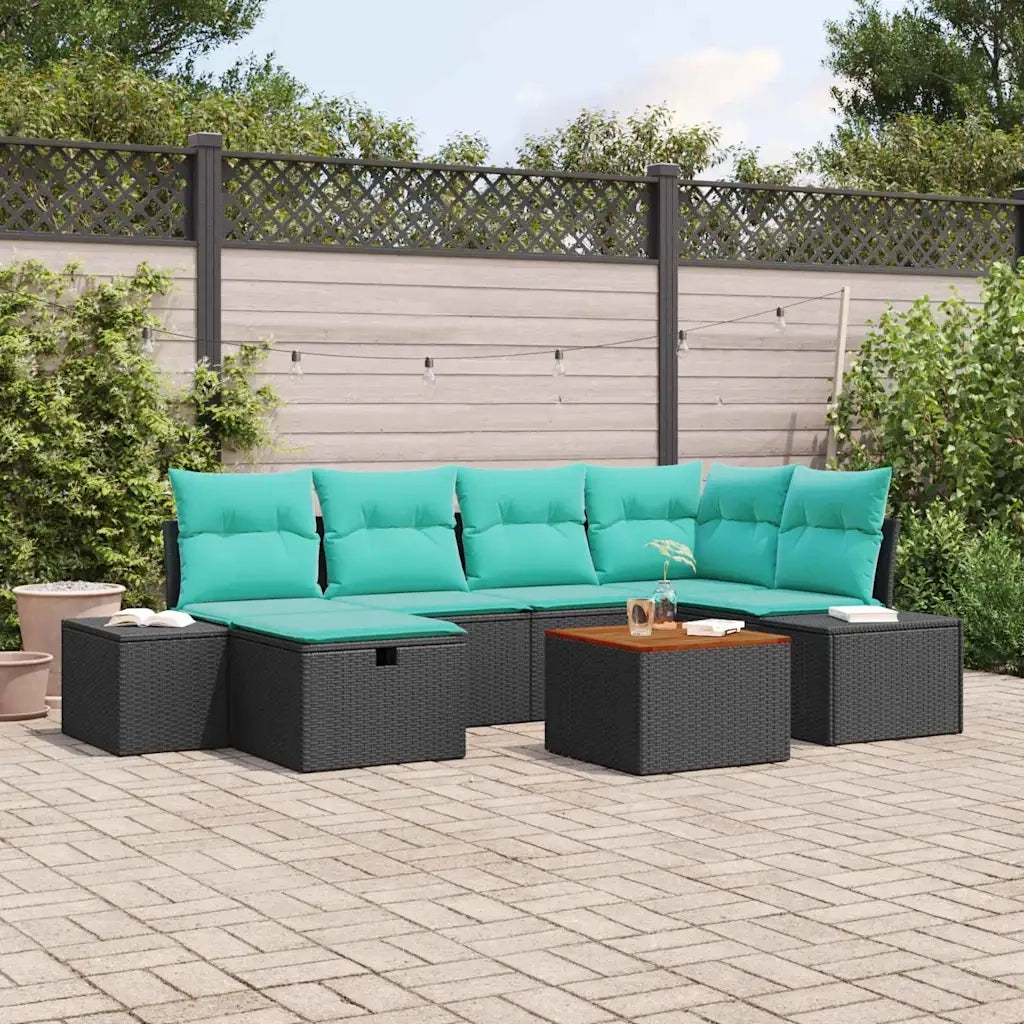 Set Divano da Giardino 7 pz Nero polyrattan 3359599
