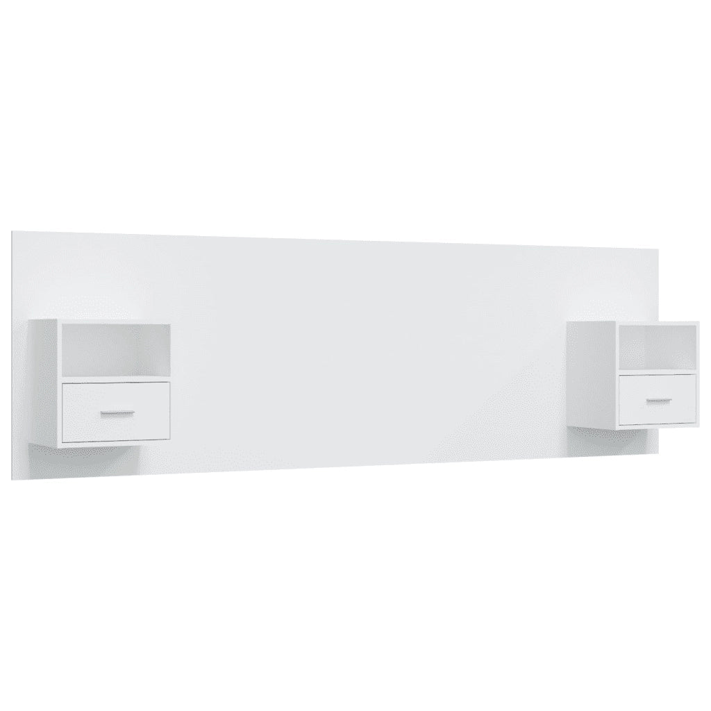 Testiera per Letto con Comodini in Legno Multistrato Bianco