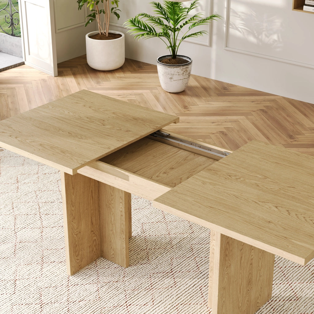 Tavolo allungabile per 6-8 persone con piano spesso 30 mm, struttura a T, in MDF, rovere, 180 × 80 × 75 cm