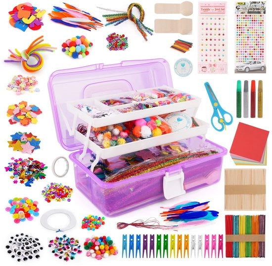 Set di attività per bambini, cassa di attività, oltre 2200 set di attività per bambini dai 3 ai 12 anni, bastoncini da disegno, palloncini, forchette, cucchiai, occhiali a molla, paillette, attrezzature per attività per bambini.
