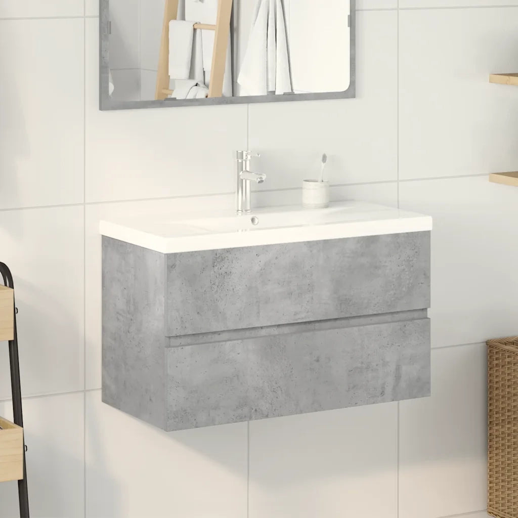 Set Mobili da Bagno 2 pz Grigio Cemento in Legno Multistrato
