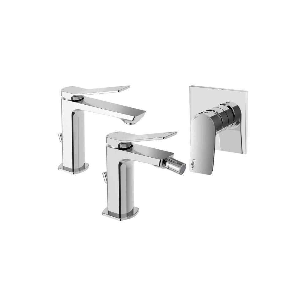 Paffoni set miscelatori lavabo, bidet scarico automatico e incasso doccia 1 via cromato mod. Tilt