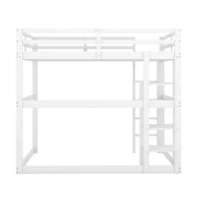 Letto a soppalco matrimoniale 140×200 cm con 4 ripiani e scrivania; senza materasso; pino; bianco antico