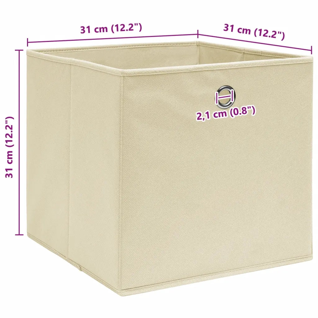 Scatole Portaoggetti con Coperchi 4pz Crema 32x32x32 cm Tessuto 288357