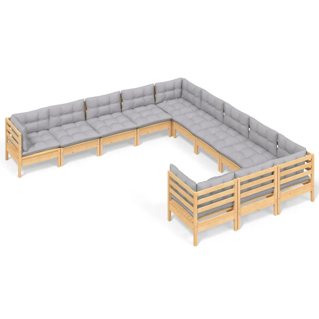 Set Divani da Giardino 11 pz con Cuscini Grigi Massello di Pino 3097018