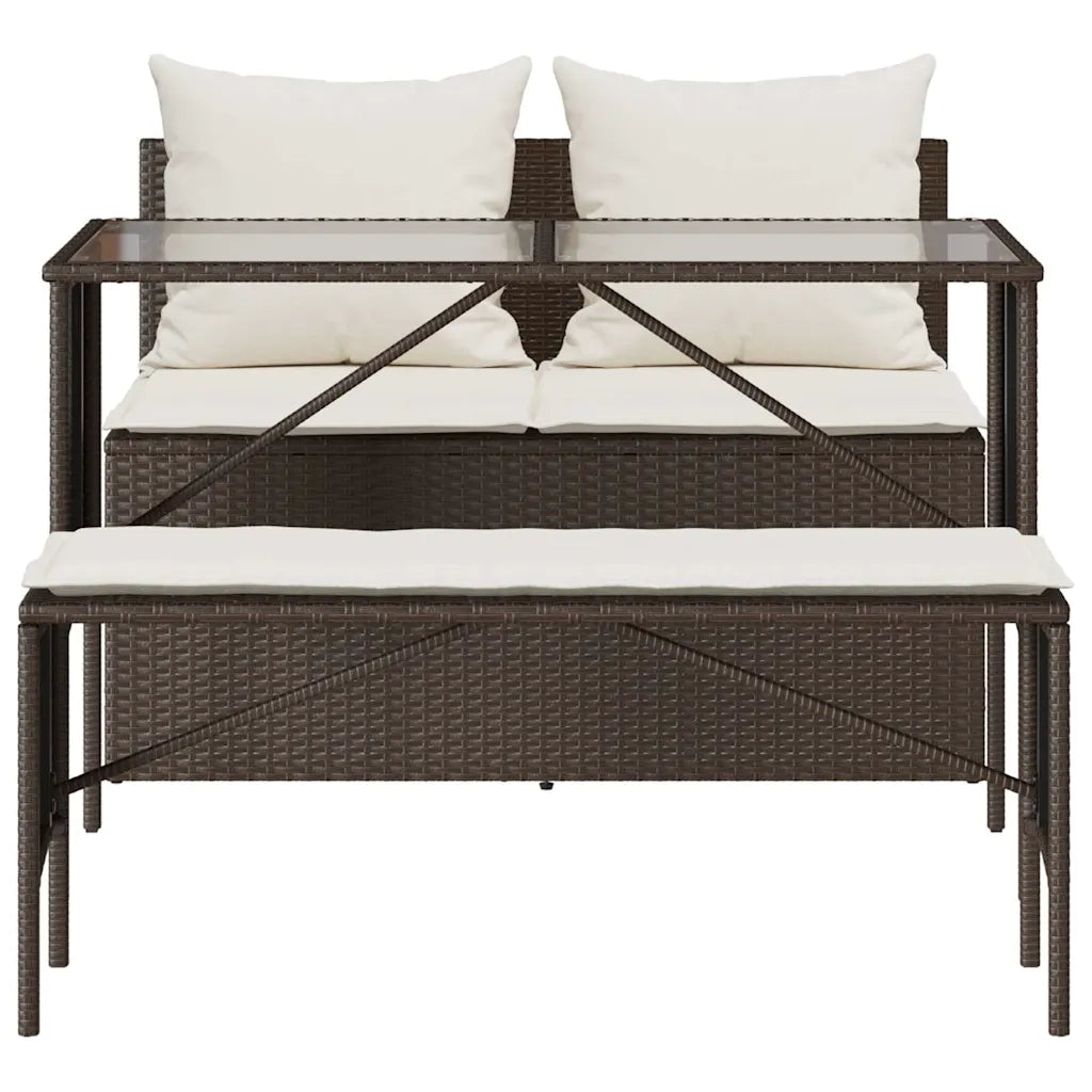 Set da Pranzo da Giardino 3pz | Set Salotto da Giardino con Cuscini in Polyrattan Marrone