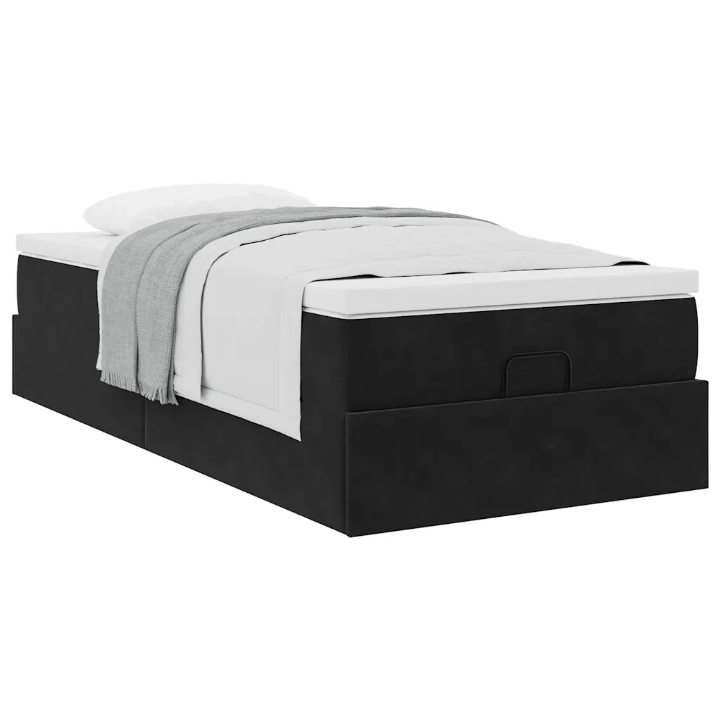 Struttura Letto Pouf con Materasso Nero 90x200 cm in Velluto 3311161