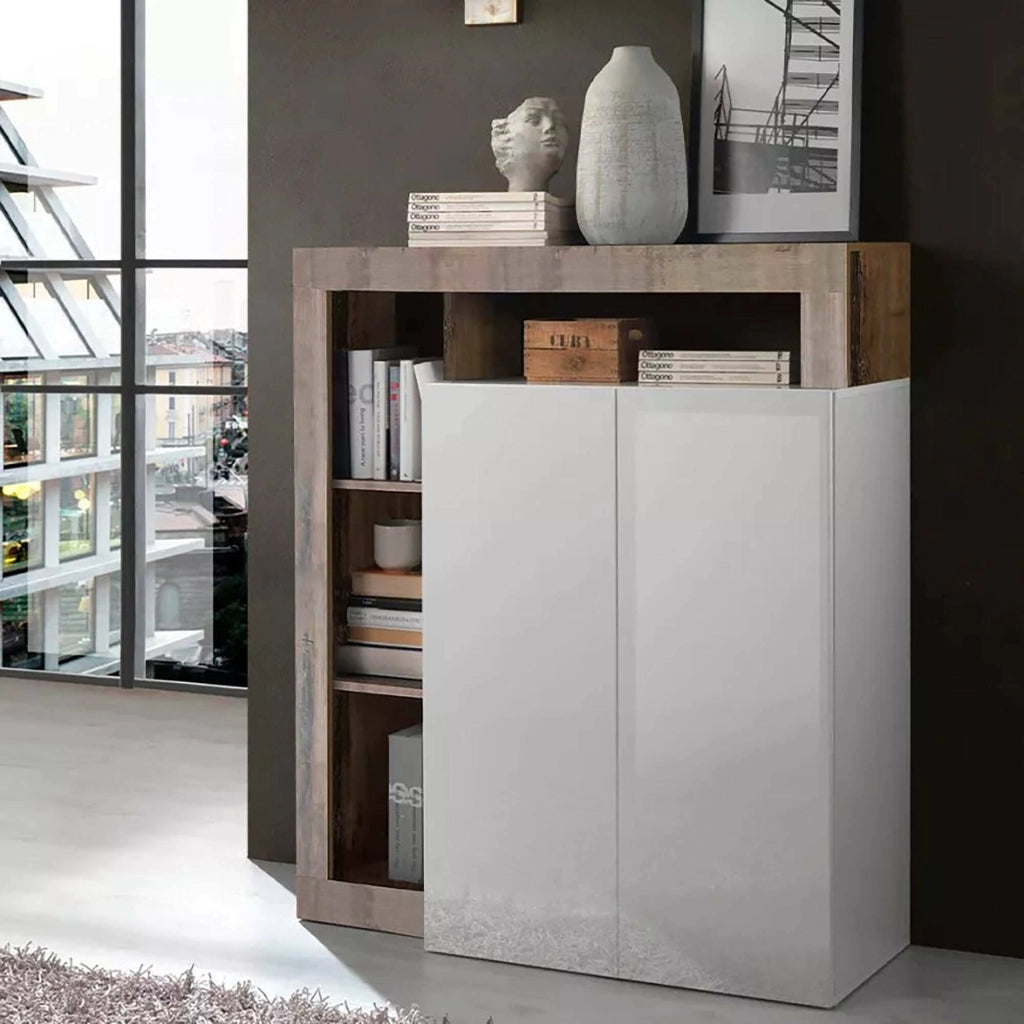 Madia Smeraldo, Credenza 5 Ripiani Made in Italy, 42x108x127h cm Bianco Lucido