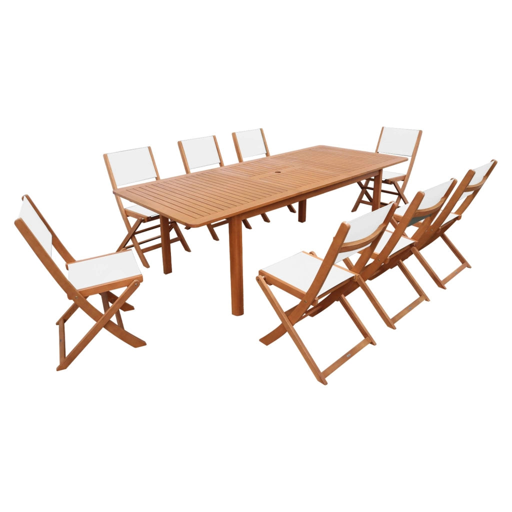 Set tavolo da giardino estensibile in legno di eucalipto con 8 sedie,