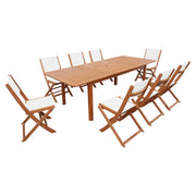 Set tavolo da giardino estensibile in legno di eucalipto con 8 sedie,