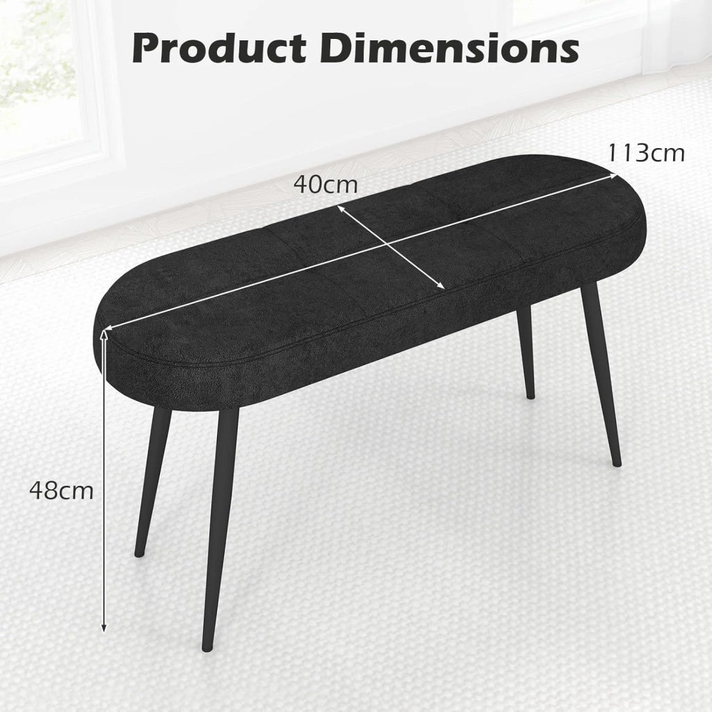 Panchina Ingresso, Panca Imbottita con Cuscino Spesso, Panca Letto con Gambe in Metallo, Portata 300 kg, Panca con Design Trapuntato per Camera da Letto, Soggiorno, Nero/Grigio (Nero)