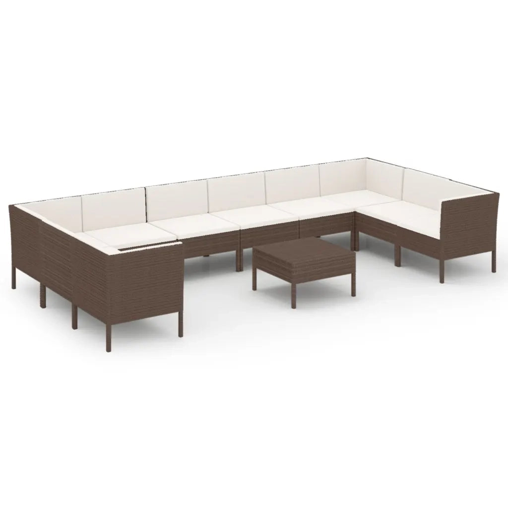 Set Divani da Giardino 11 pz con Cuscini in Polyrattan Marrone cod mxl 38524