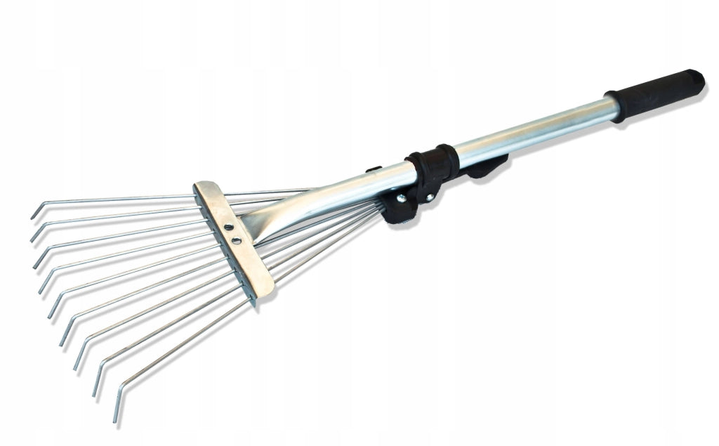 Rastrello in metallo KADAX per foglie ed erba, piccolo rastrello da giardino da 65 cm con 9 denti regolabili