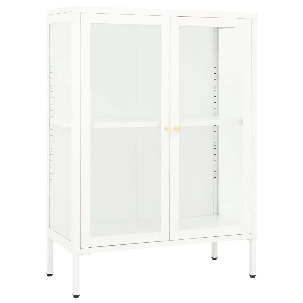 Credenza Bianca 75x35x105 cm in Acciaio e Vetro 336071
