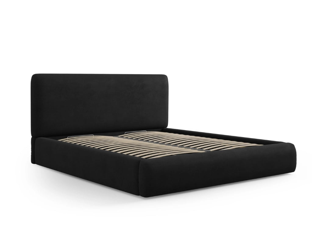 Cosmopolitan Design - Letto a cassettone con testiera "Colonel" 160x200cm in ciniglia nero 