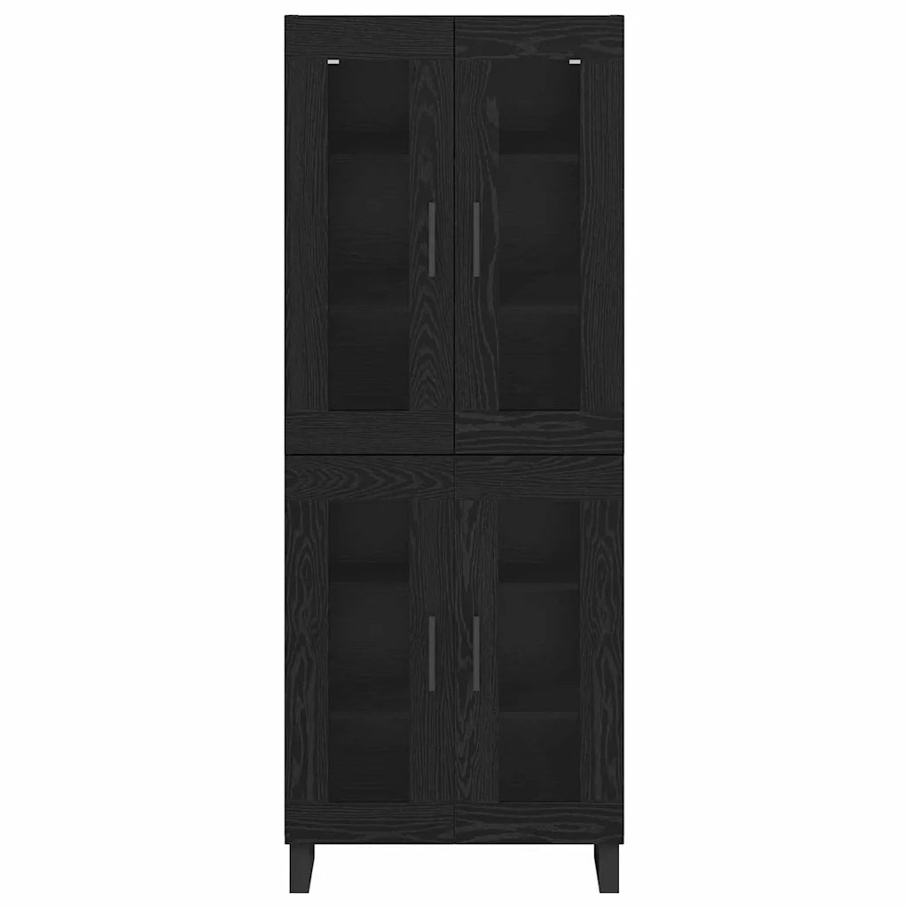 Credenza 2 pz | Madia | Buffet da pranzo | Armadio da pranzo Rovere Nero Legno Stratificato e Vetro