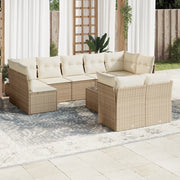 Set Divano da Giardino 10 pz con Cuscini Beige in Polyrattan