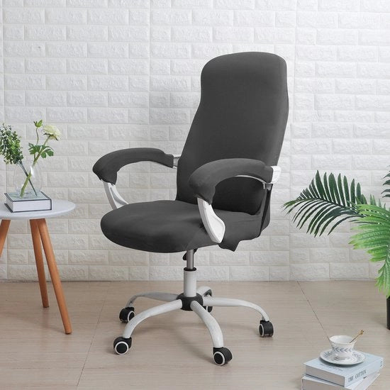 Copertura di poltrona da ufficio con copertura di braccio, copertura universale per poltrona da ufficio con schienale, copertura di poltrona da computer, L, colore grigio scuro