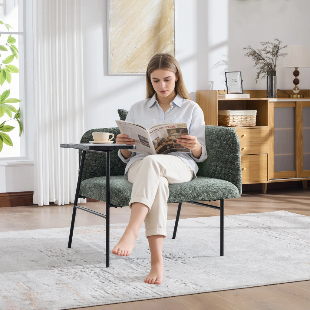 Poltrona con tavolino laterale e tasche laterali; seduta confortevole in chenille; verde smeraldo