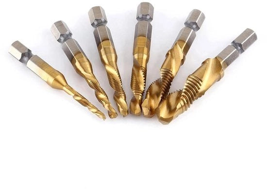 Set di forature e tappi metrici - 6 pezzi - a vite - in acciaio HSS trattato - punta di lama - per forature e tappi - nuove viti - diametri M3 M4 M5 M6 M8 M10 - adatto per - forature - tappi