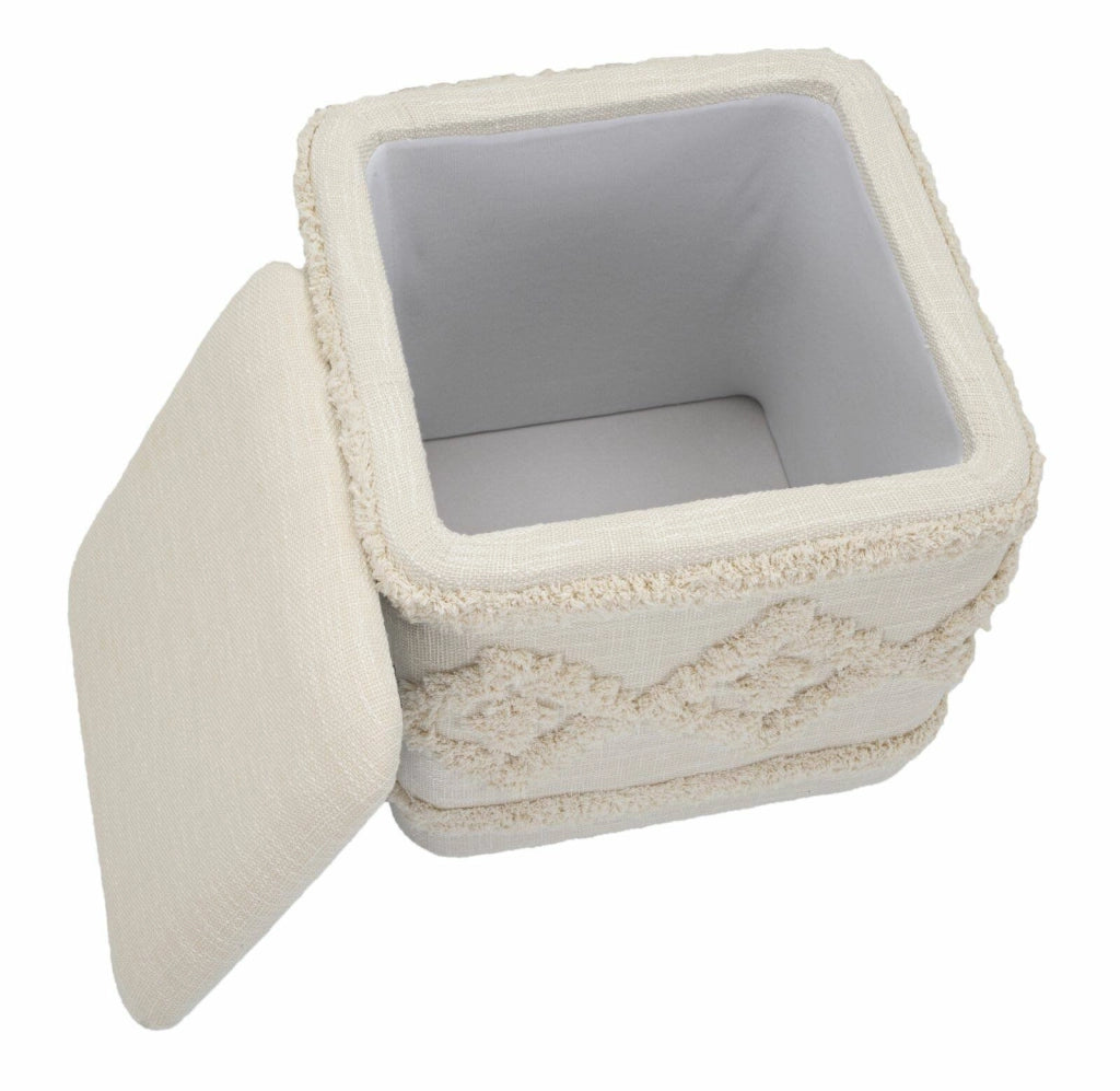 Pouf contenitore Jarrar, Baule contenitore, Supporto per divano, Poggiapiedi con box, Bianco, 40x40 h40 cm