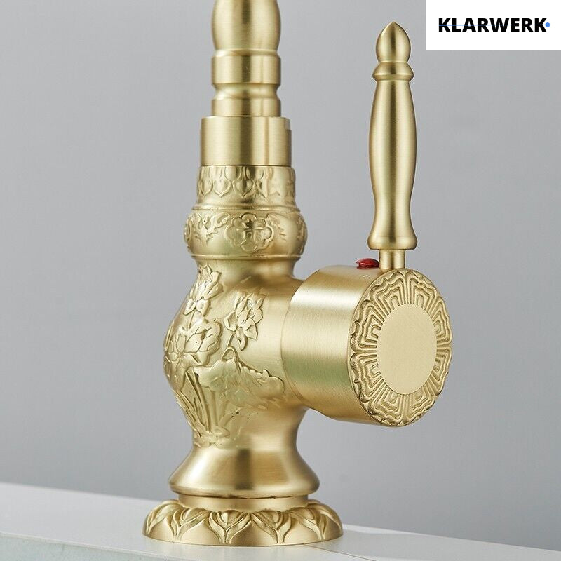 JULIAN | Rubinetto da bagno alto vintage oro spazzolato | Miscelatore retrò in acciaio inox per lavabo freestanding | Bagno con rubinetto gastronomico