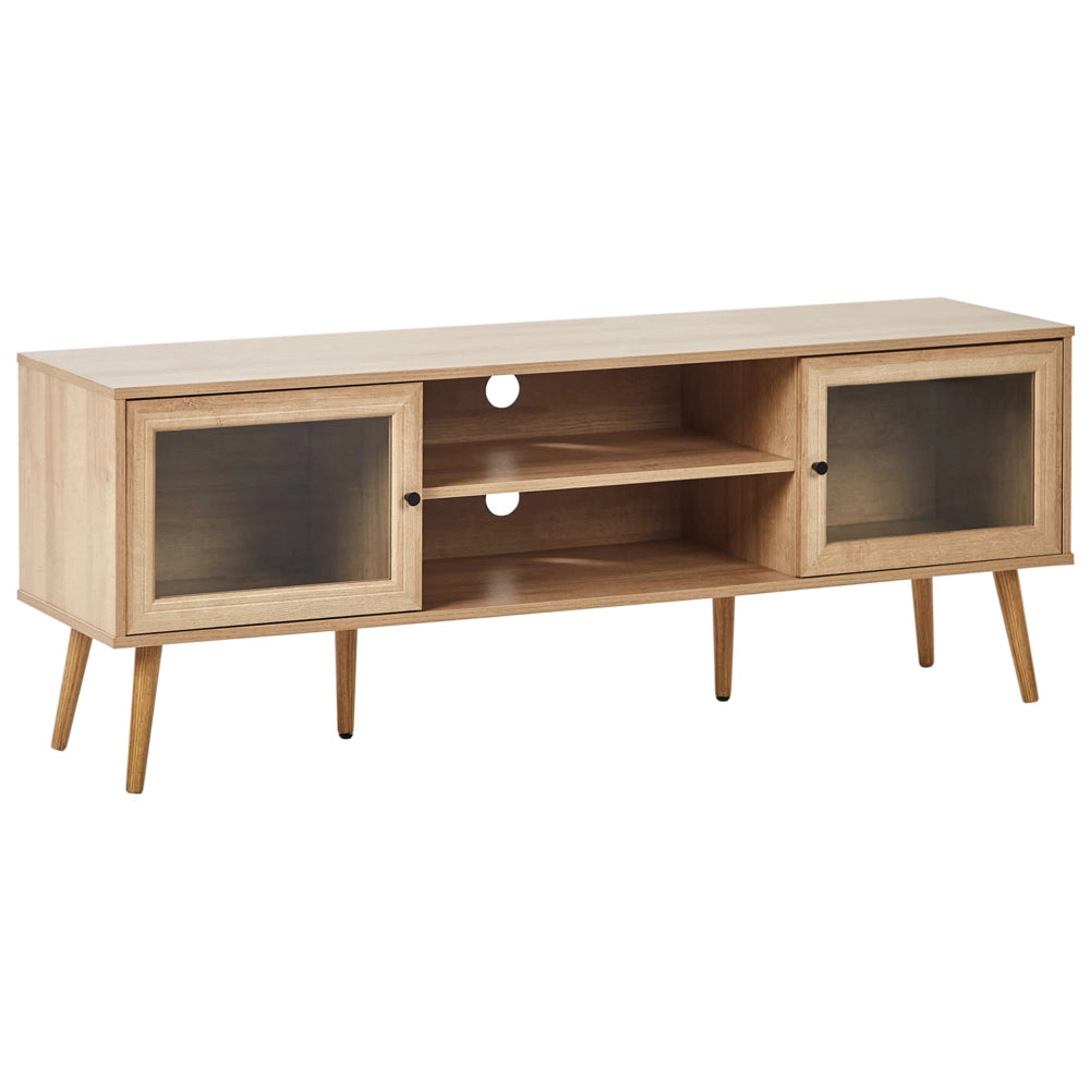Mobile TV Legno chiaro Truciolato Gambe in legno di pino Mobile TV Credenza con ante in vetro Stile minimalista