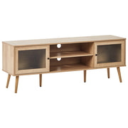 Mobile TV Legno chiaro Truciolato Gambe in legno di pino Mobile TV Credenza con ante in vetro Stile minimalista