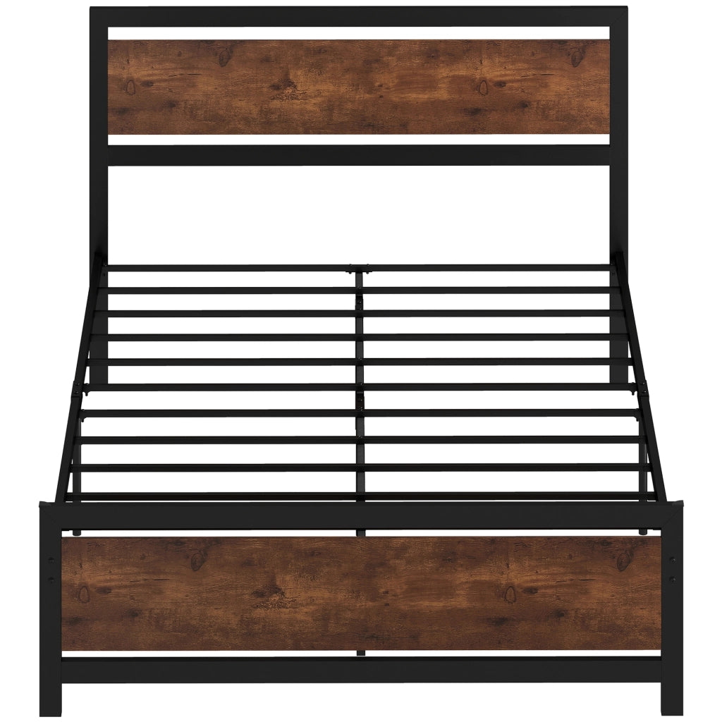 Letto Matrimoniale in Acciaio con Testiera e Rete a Doghe ¨C Zephmum ¨C 140x190 cm Marrone