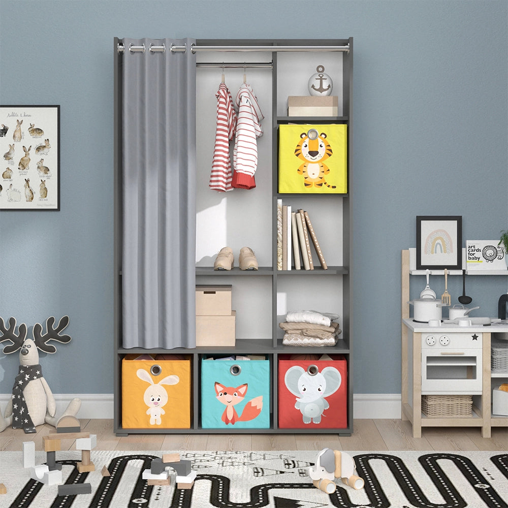 Vicco Guardaroba per bambini Grigio 38 x 178.1 cm Con scatole pieghevoli (colorate)