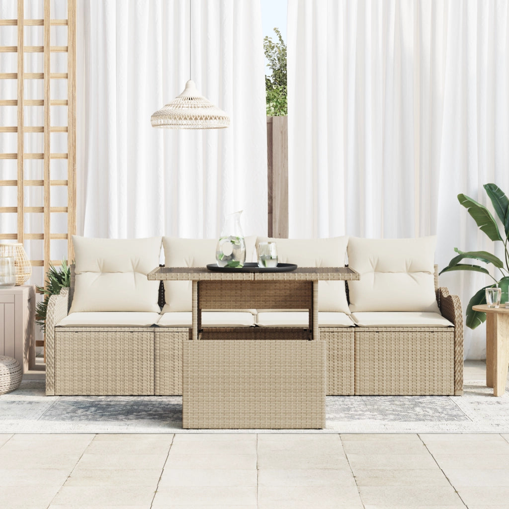 Set Divano 5 Pezzi da Giardino con Cuscini Beige Polyrattan