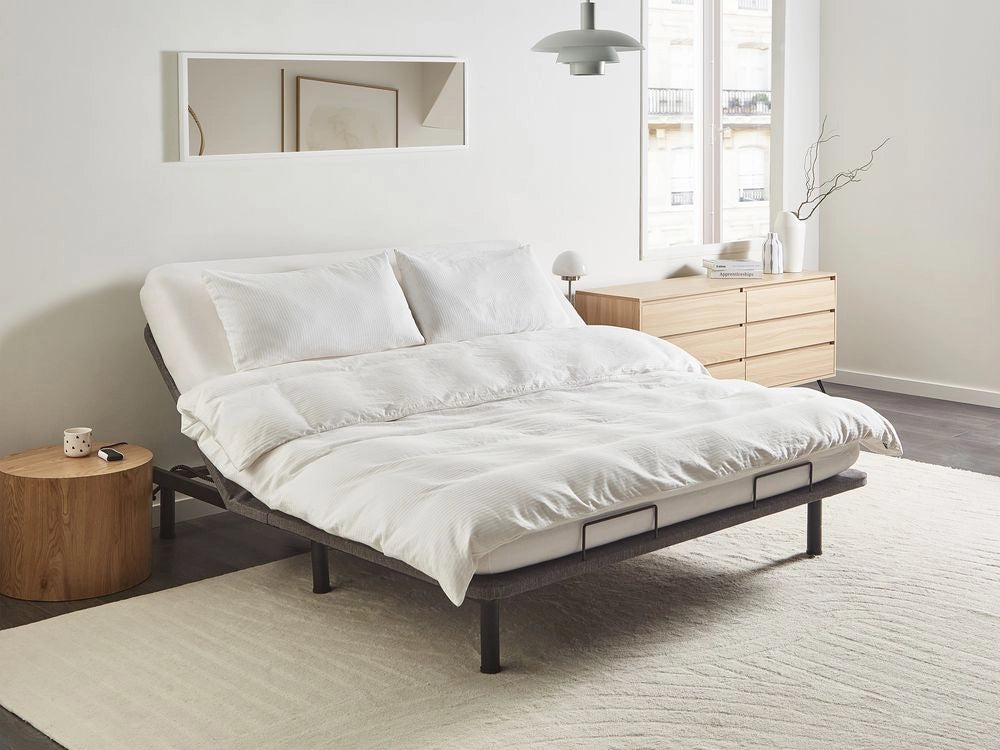 Base letto elettrica regolabile in poliestere grigio 180 x 200 cm con gambe in metallo