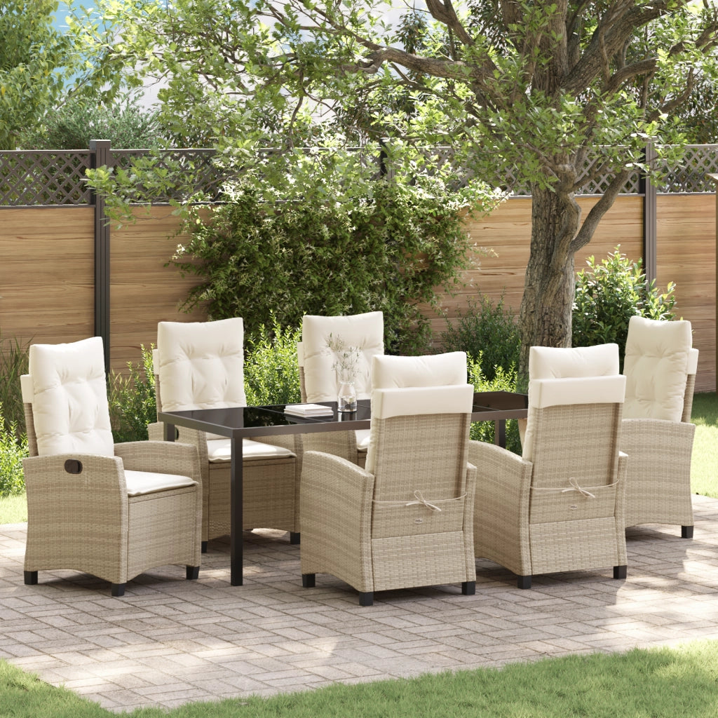 Set da Giardino 7 Pezzi con Cuscini Beige Rattan Polimerico
