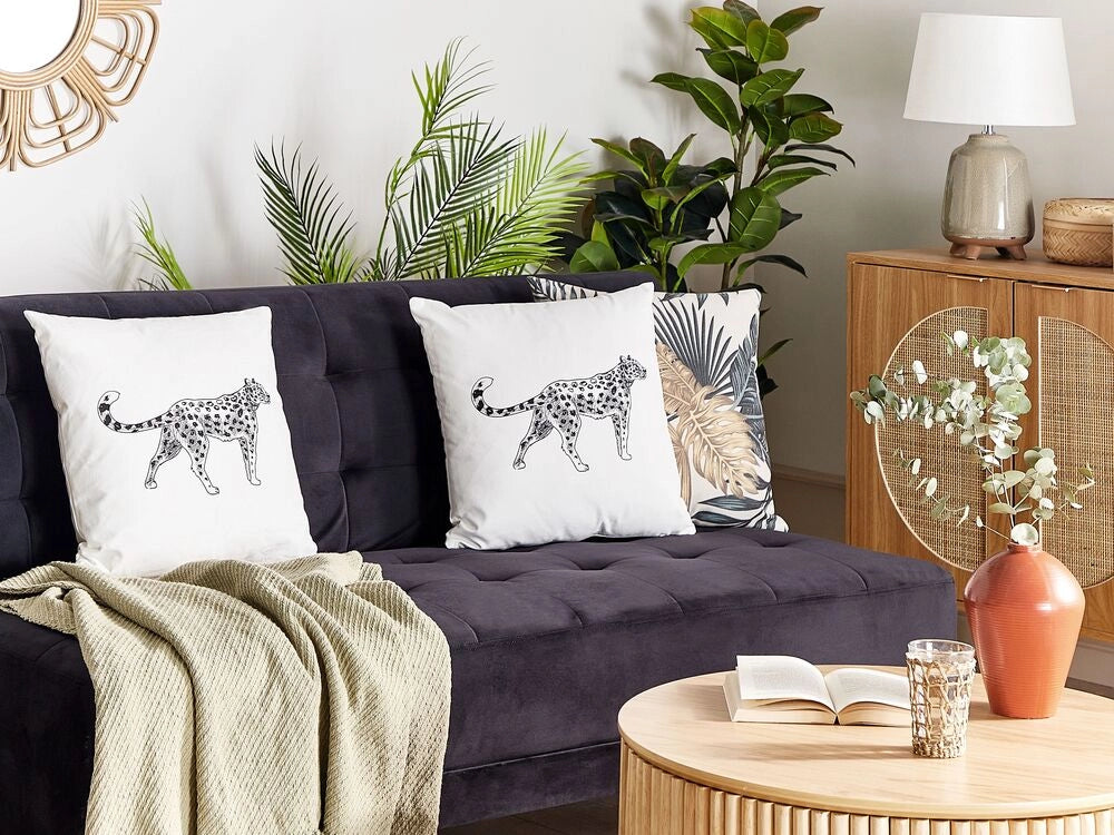 Set di 2 cuscini in velluto con stampa di animale 45 x 45 cm bianco divano soggiorno camera da letto